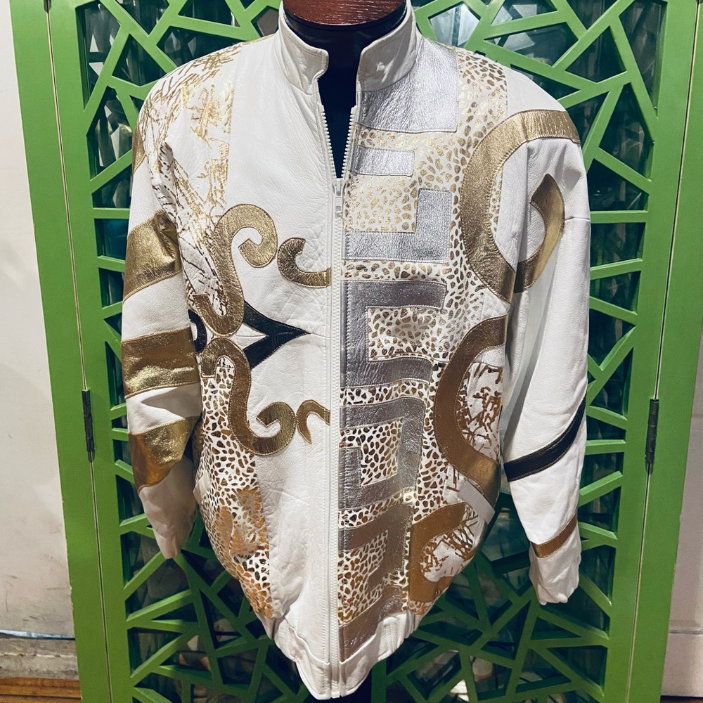 Jerusalem Leather x Kneeter Furs Vintage Gold & Silver White Leather Jacket